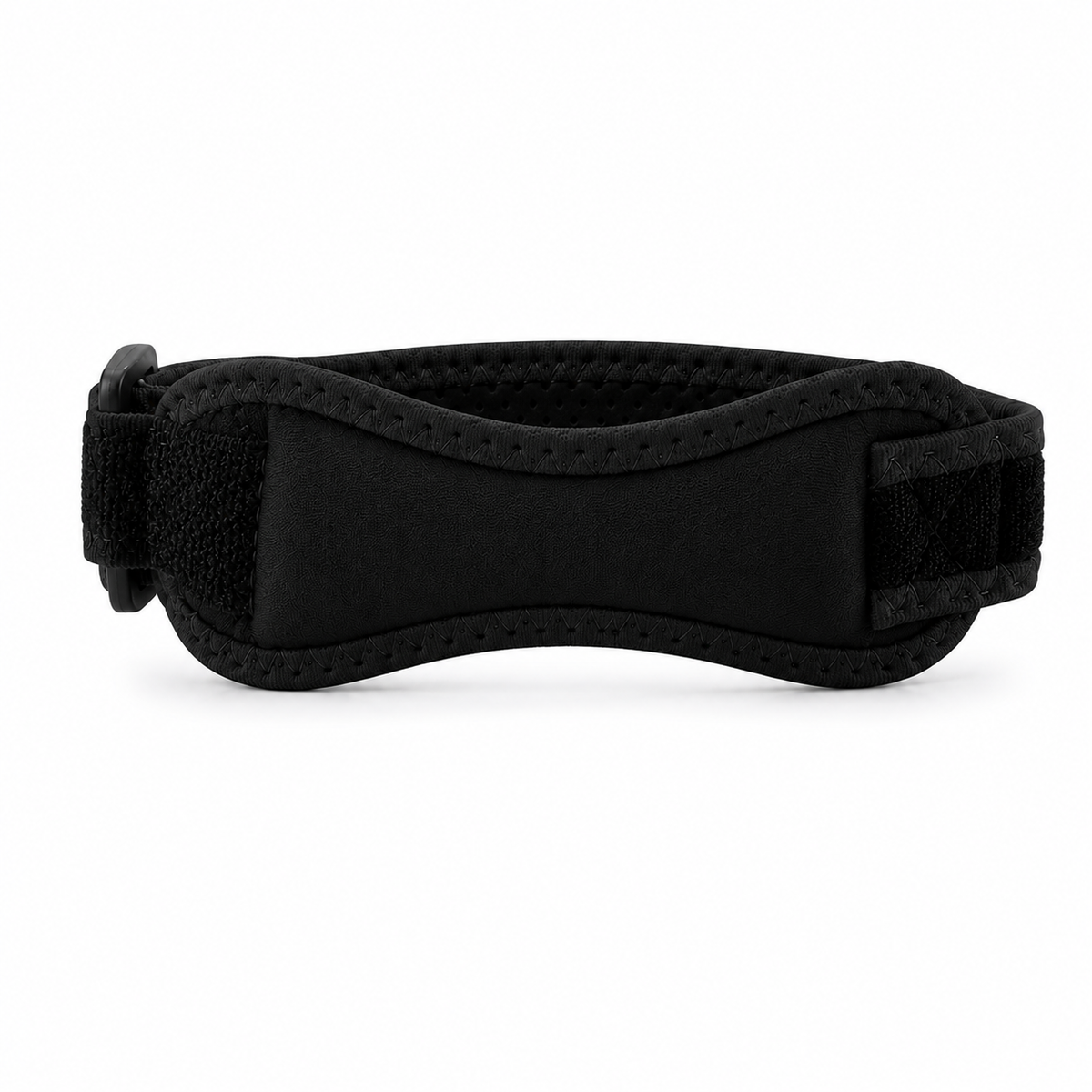 Black adjustable patella knee strap with targeted support pad