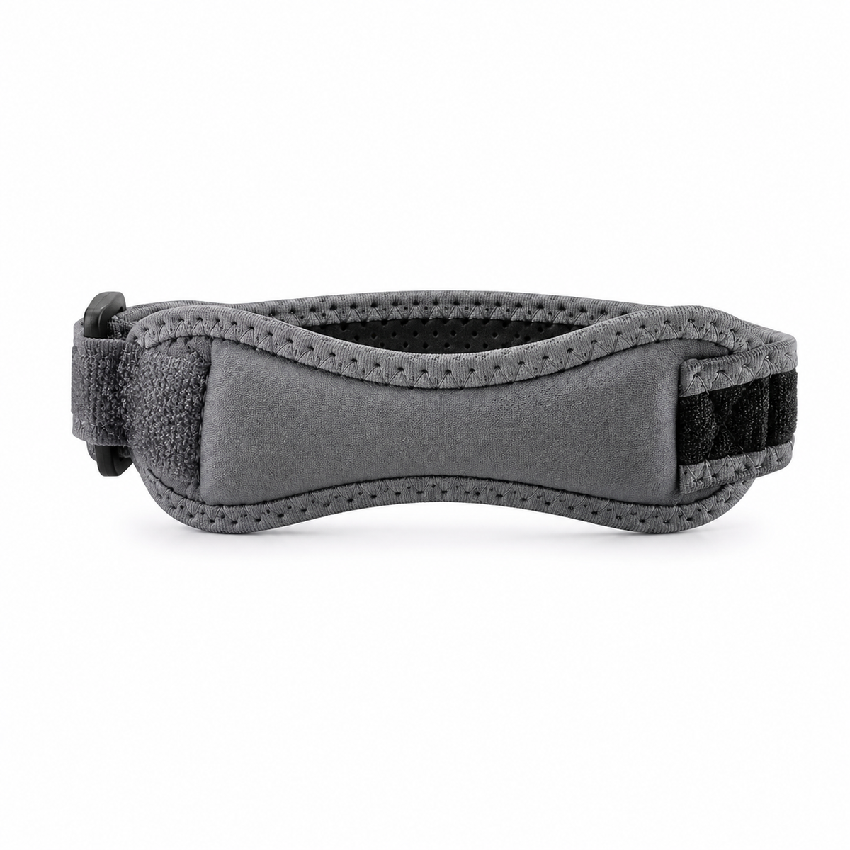 Gray adjustable patella knee strap with targeted support pad