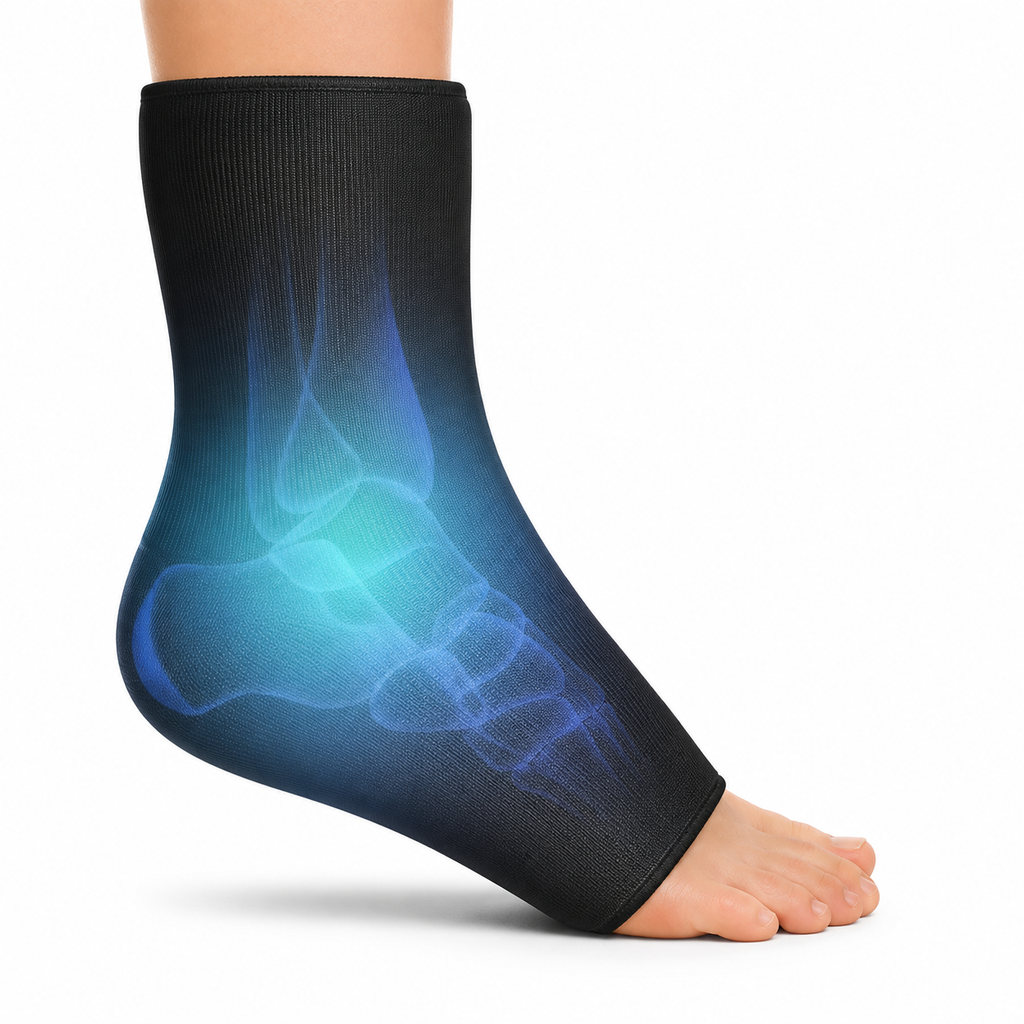 Reusable ankle ice pack wrap with compression coverage around the ankle