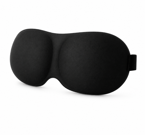 Black 3D contoured sleep mask with pressure-free eye cups