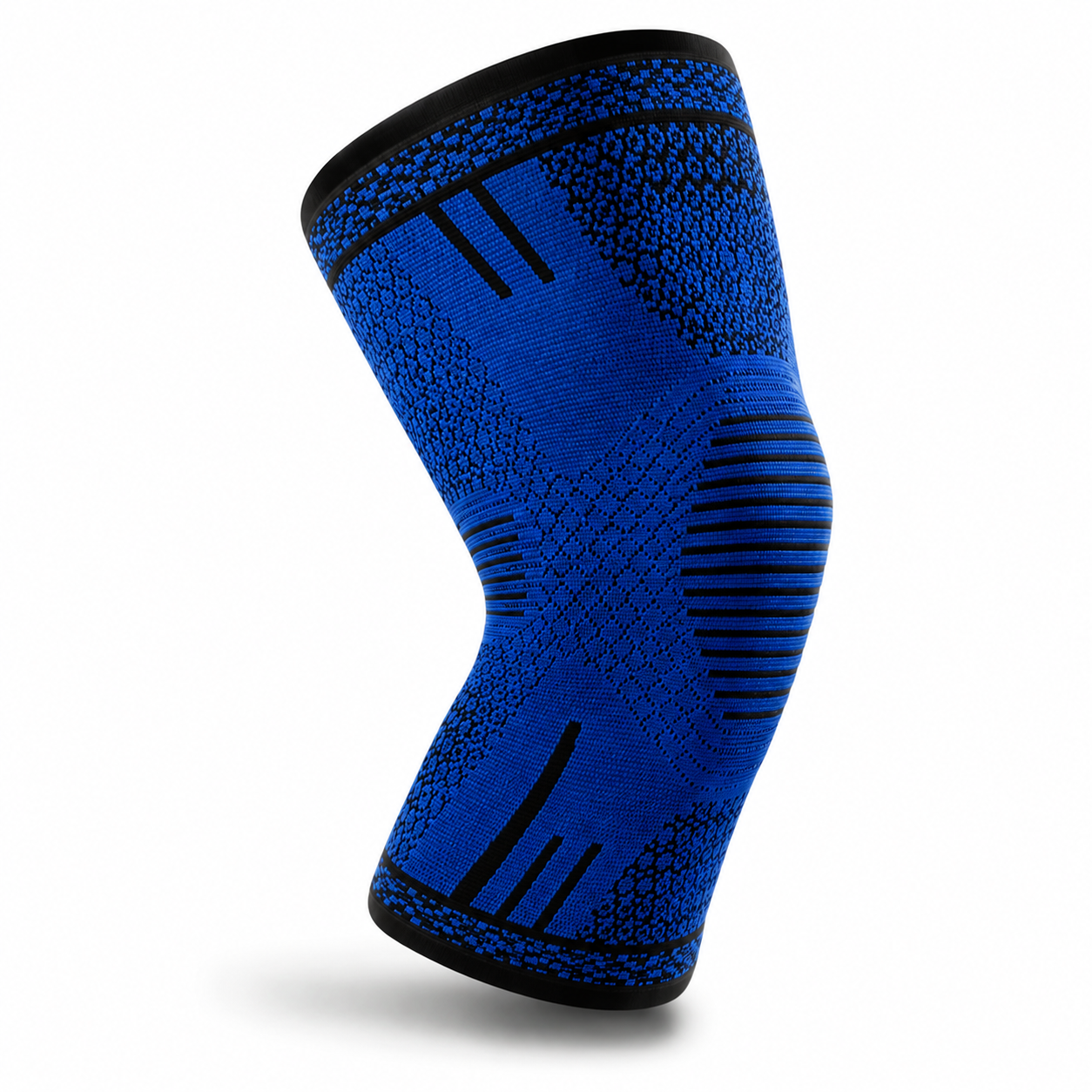 Blue compression knee sleeve with supportive stretch-knit design