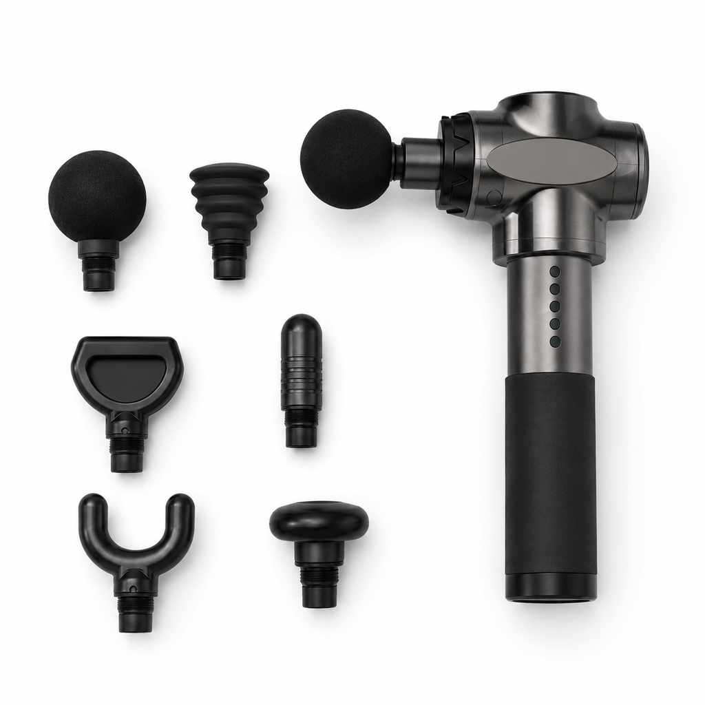 Deep tissue massage gun with interchangeable massage heads