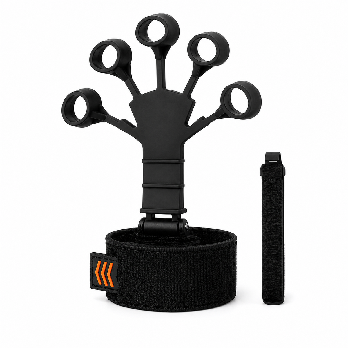 Black finger resistance trainer with six resistance levels for hand and grip training