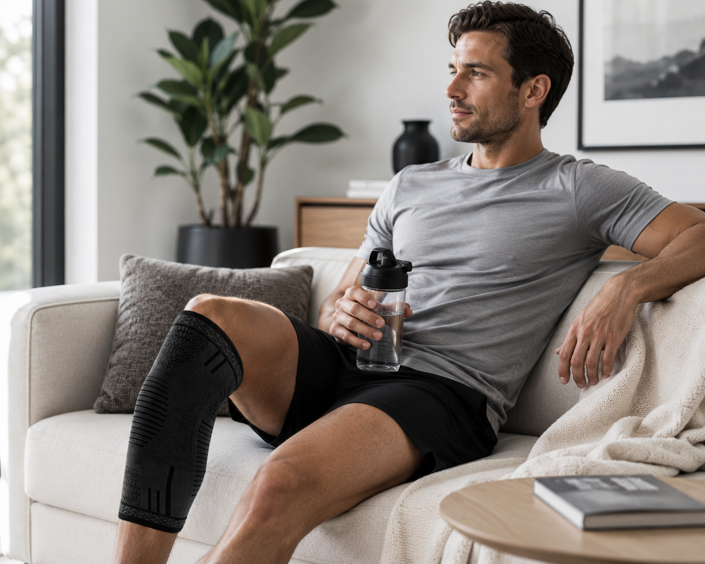 Man wearing a compression knee sleeve for comfortable everyday knee support