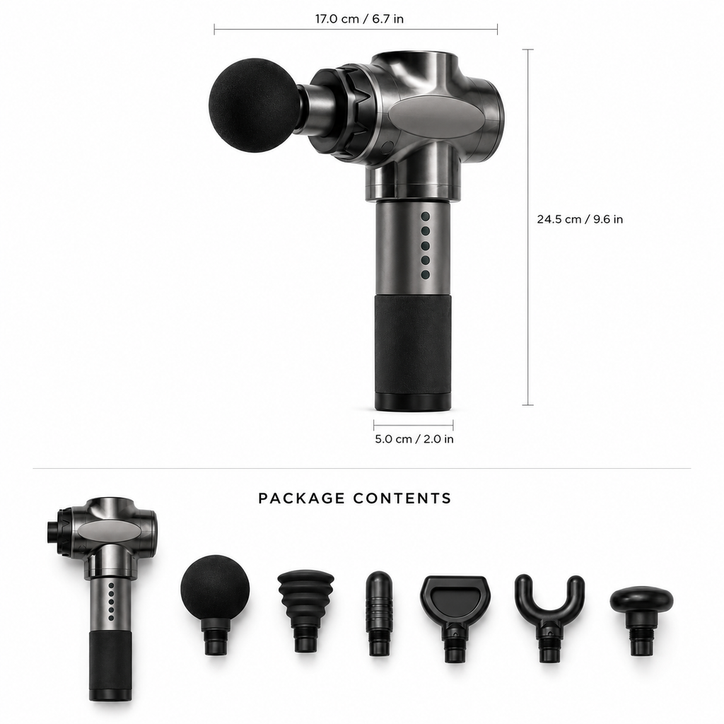 Deep tissue massage gun with multiple interchangeable attachments