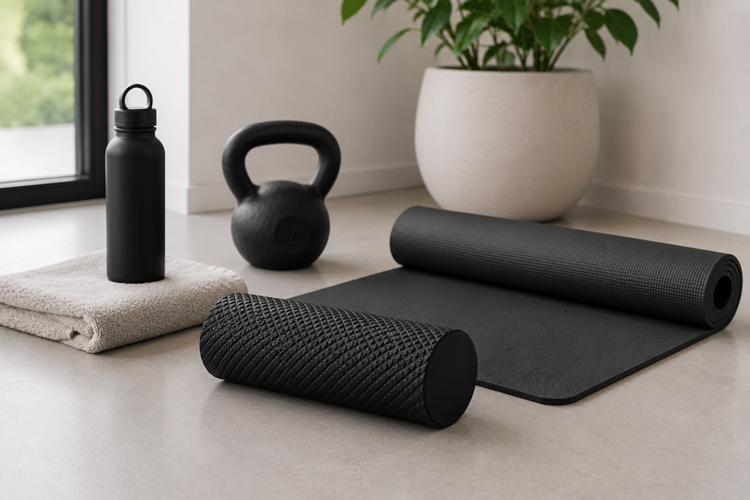 Black mini foam roller for muscle recovery and deep tissue massag