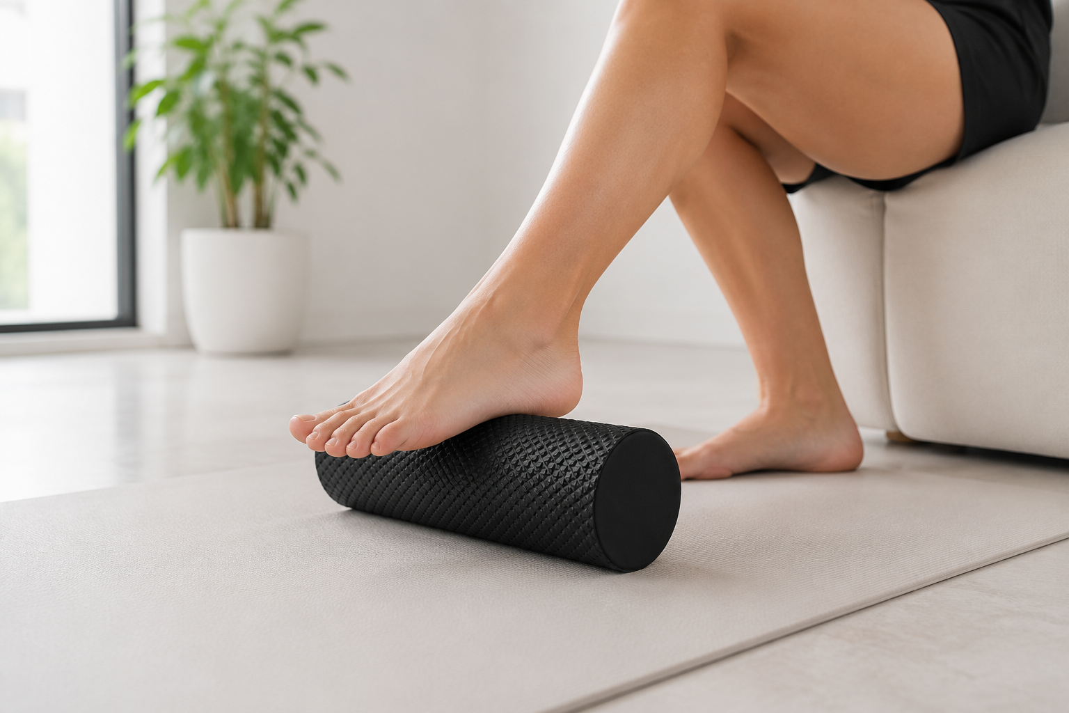 Mini foam roller used for leg muscle recovery and massage