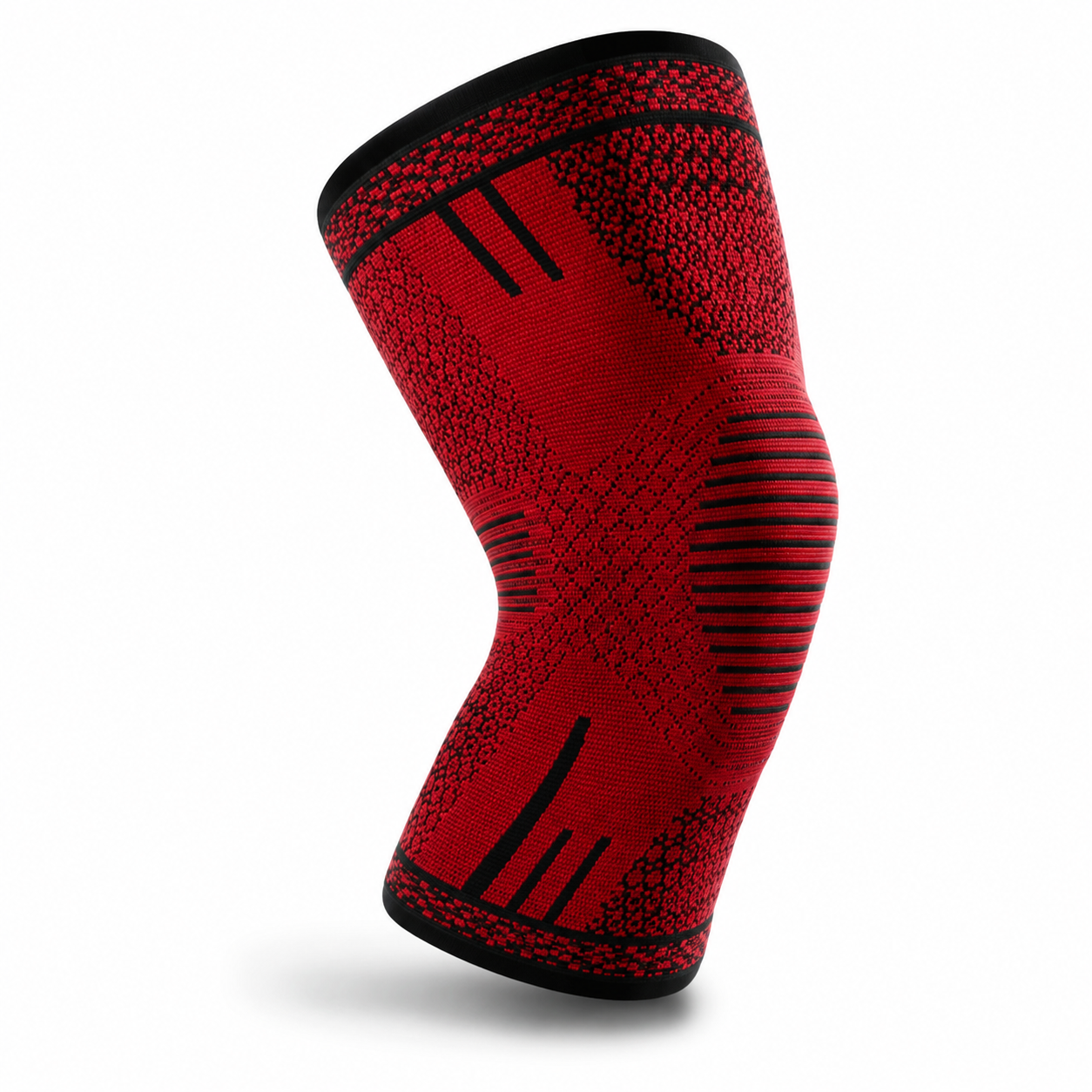 Red compression knee sleeve with supportive stretch-knit design