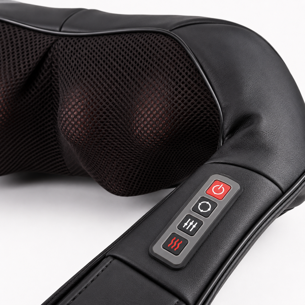 Close-up of heated Shiatsu massager with integrated control panel