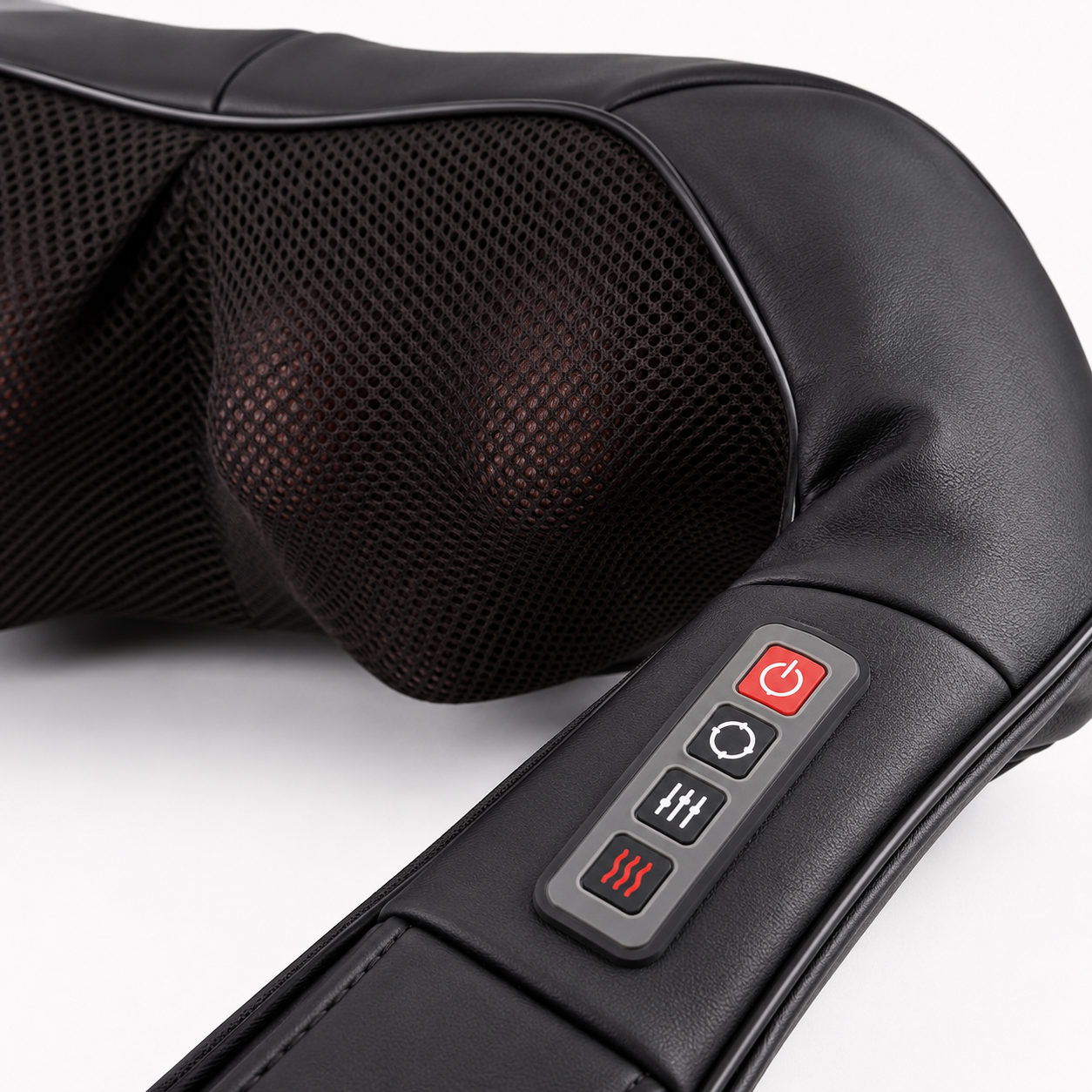 Close-up of heated Shiatsu massager with integrated control panel