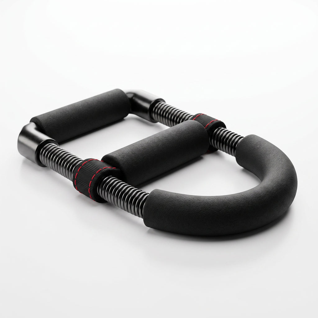 Black wrist and forearm strength trainer on a white background